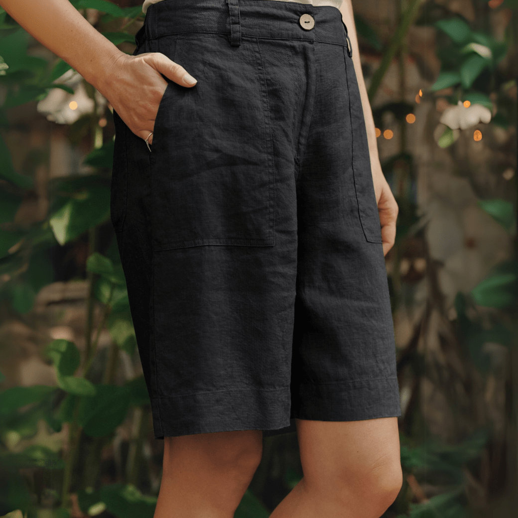 Black Linen Etude Shorts