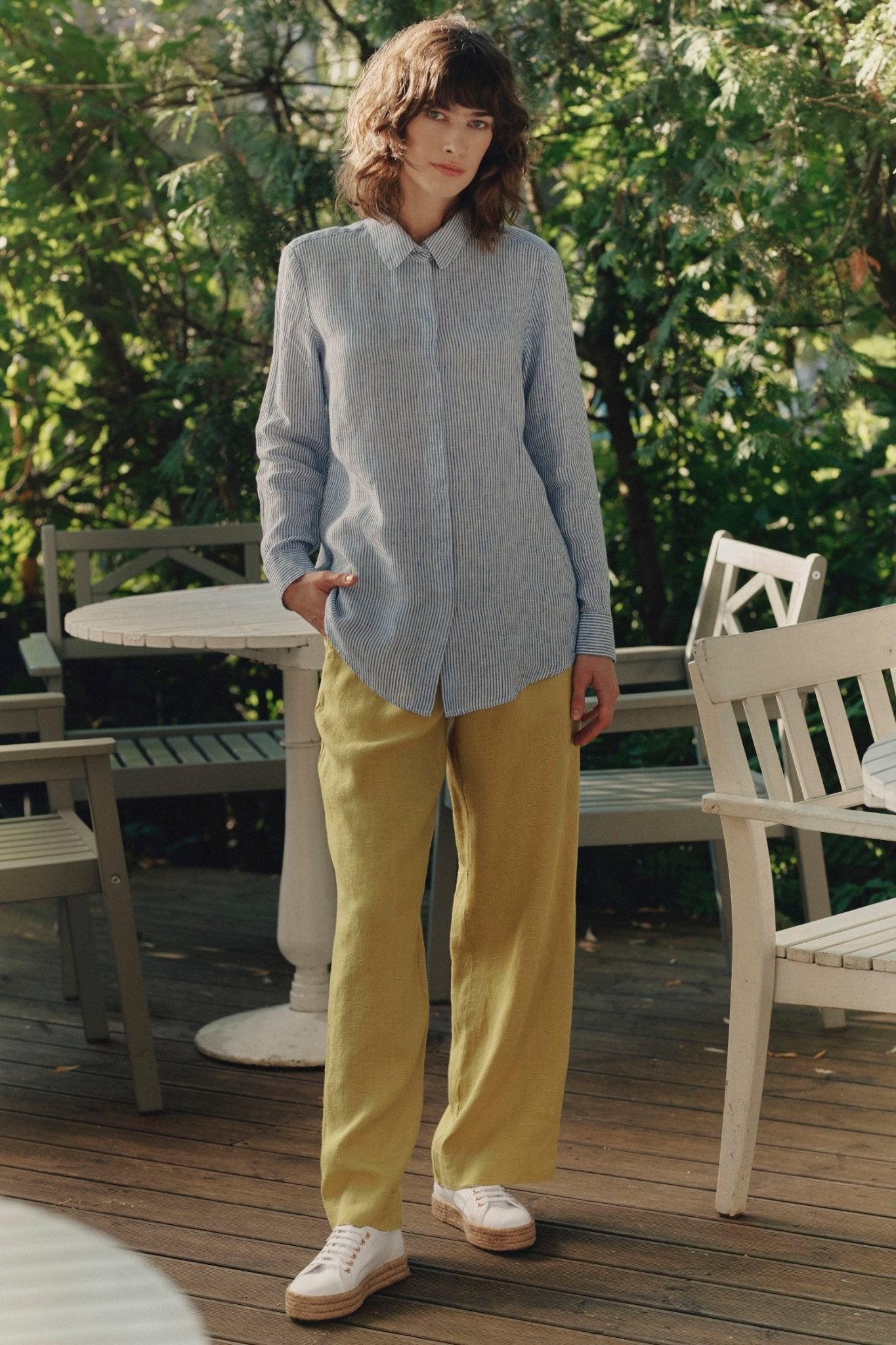 Blue White Stripes Linen Azalea Shirt