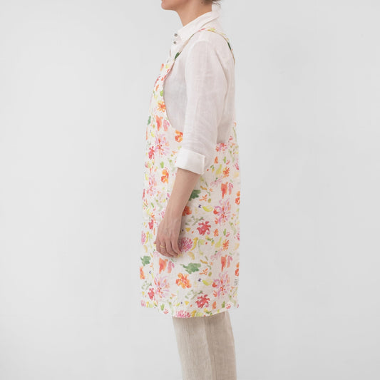 LIMITED EDITION Wildflower Flow lino kryžminio tipo prijuostė — naturalusdrabuziai.lt