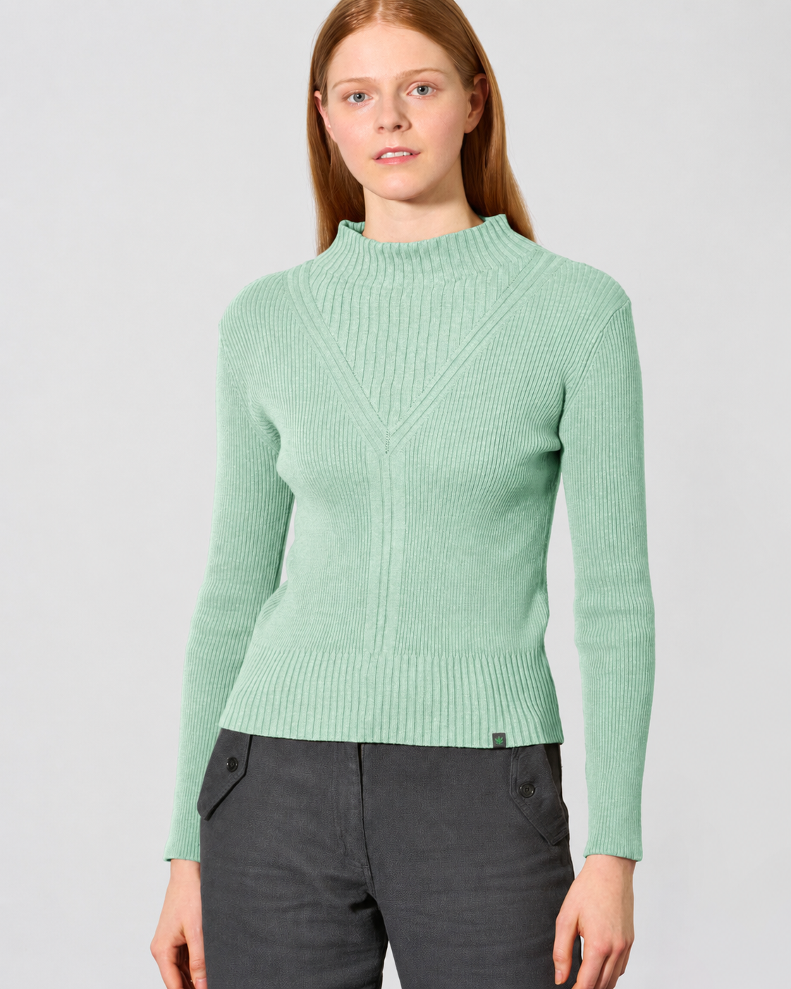 Moteriškas megztinis iš kanapių ir ekologiškos medvilnės (LZ393OEB) – Mėtų