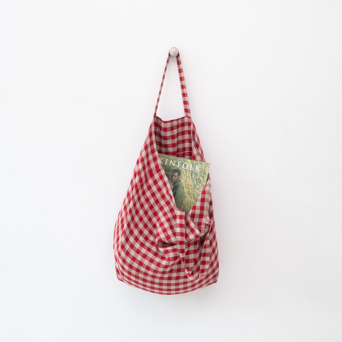 Red Gingham lino didelis krepšys — naturalusdrabuziai.lt