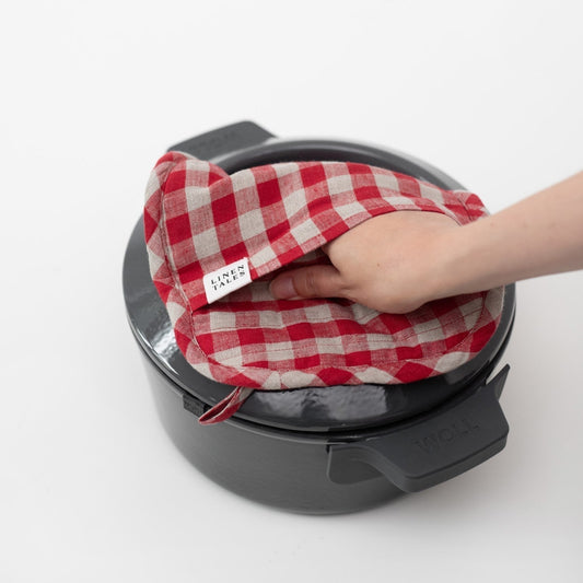 Red Gingham lino puodų laikiklis — naturalusdrabuziai.lt