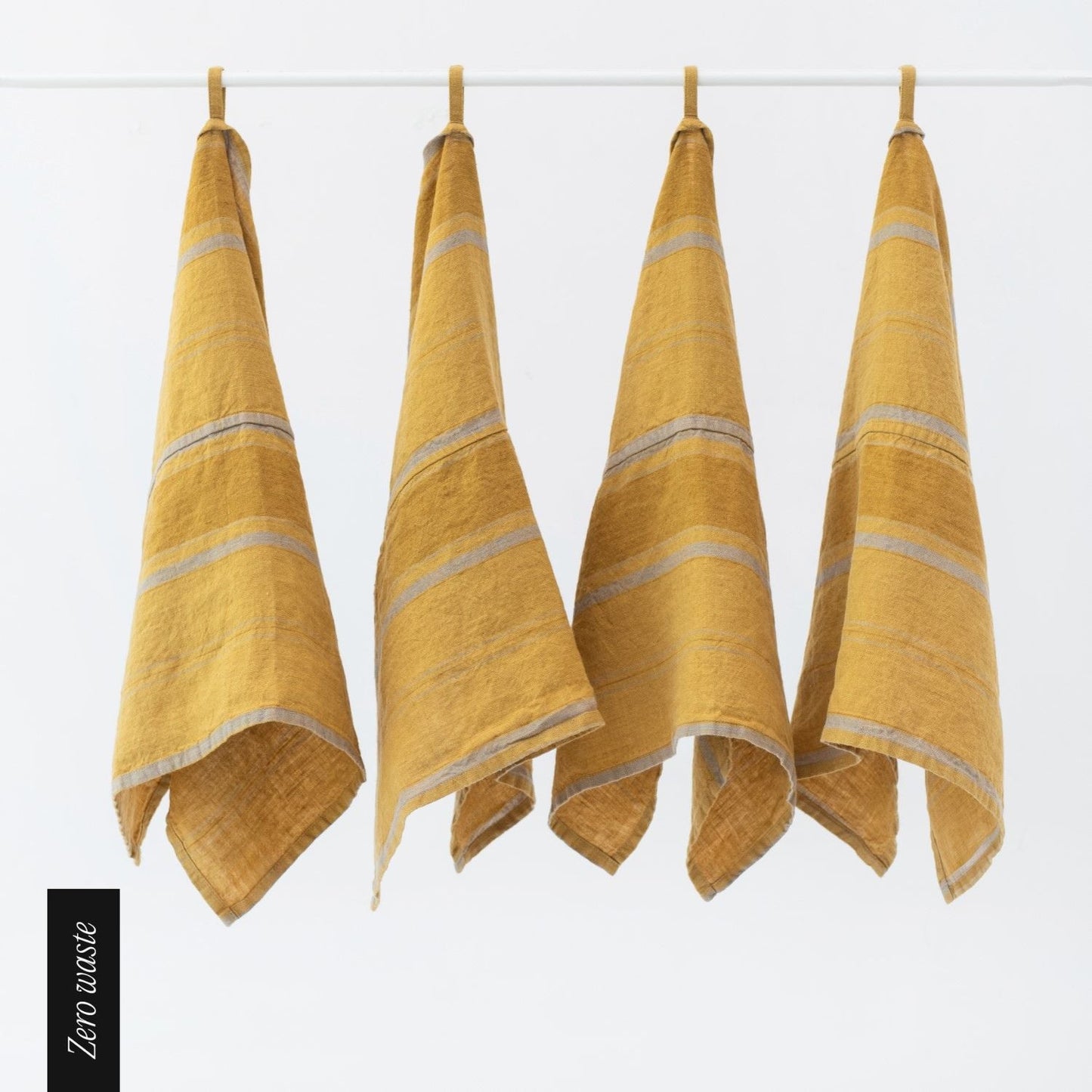 Zero Waste Amber Bronze Stripes lino virtuvinė servetės rinkinys 4 vnt. — naturalusdrabuziai.lt