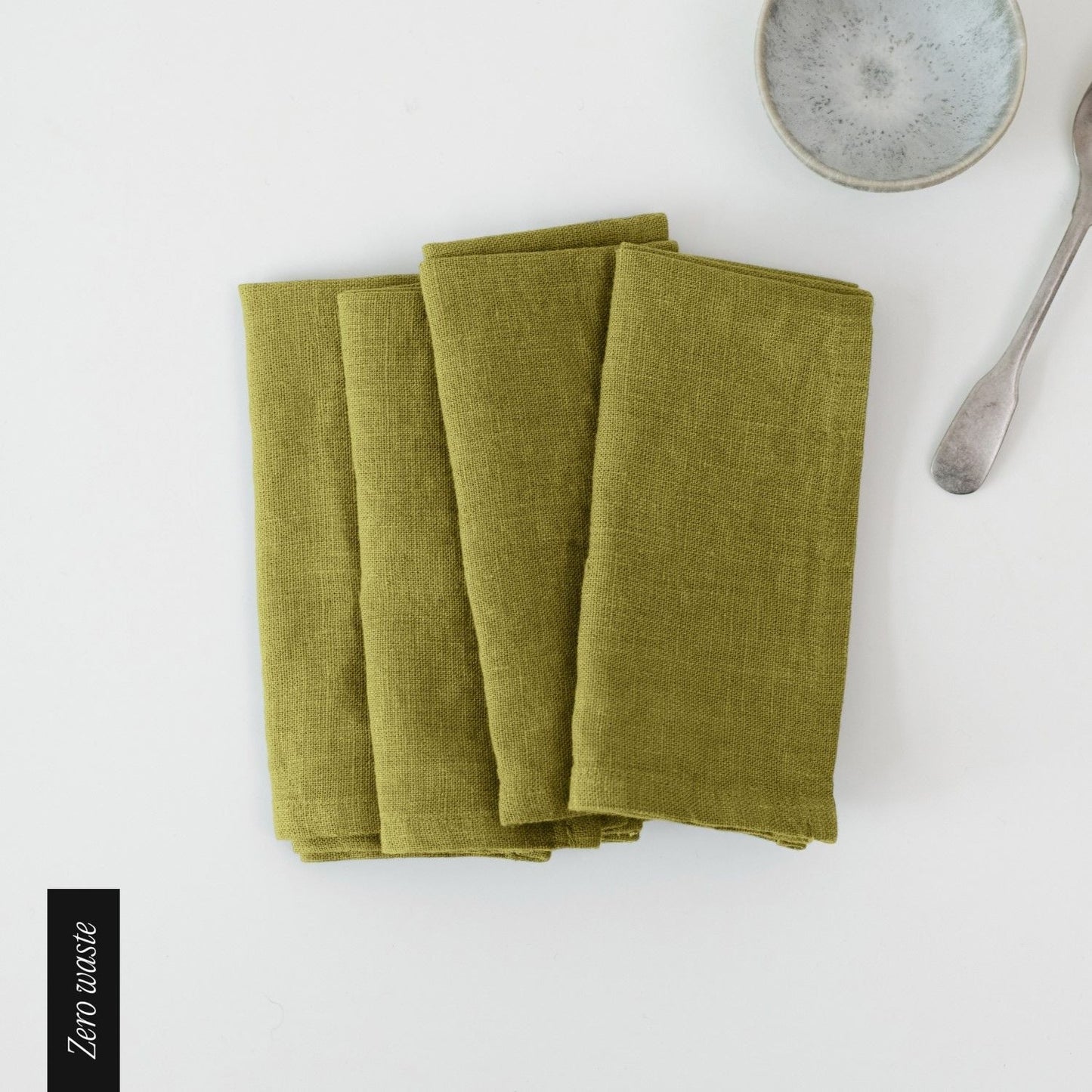 Zero Waste Moss Green lino servetėlių rinkinys 4 vnt. — naturalusdrabuziai.lt