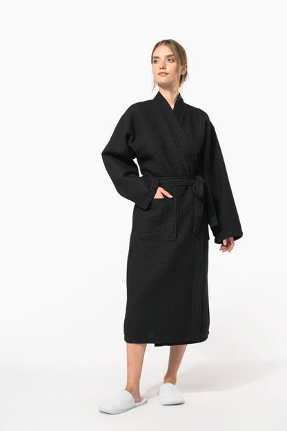 Premium medvilninis vaflinis kimono tipo chalatas — naturalusdrabuziai.lt