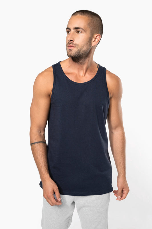 Vyriški be rankovių ekologiškos medvilnės šukuoti džersio marškinėliai — naturalusdrabuziai.lt