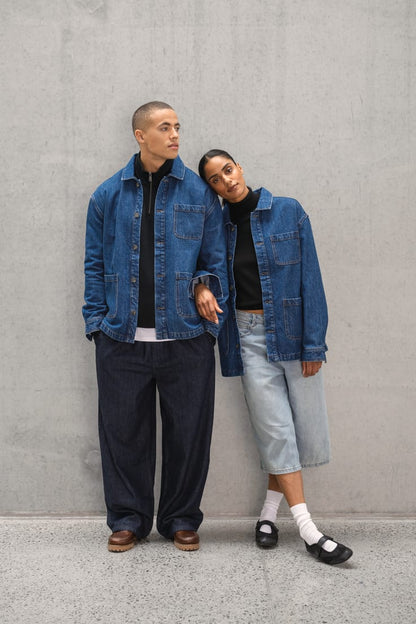 Unisex organinės medvilnės sunkios džinsinės striukė — naturalusdrabuziai.lt