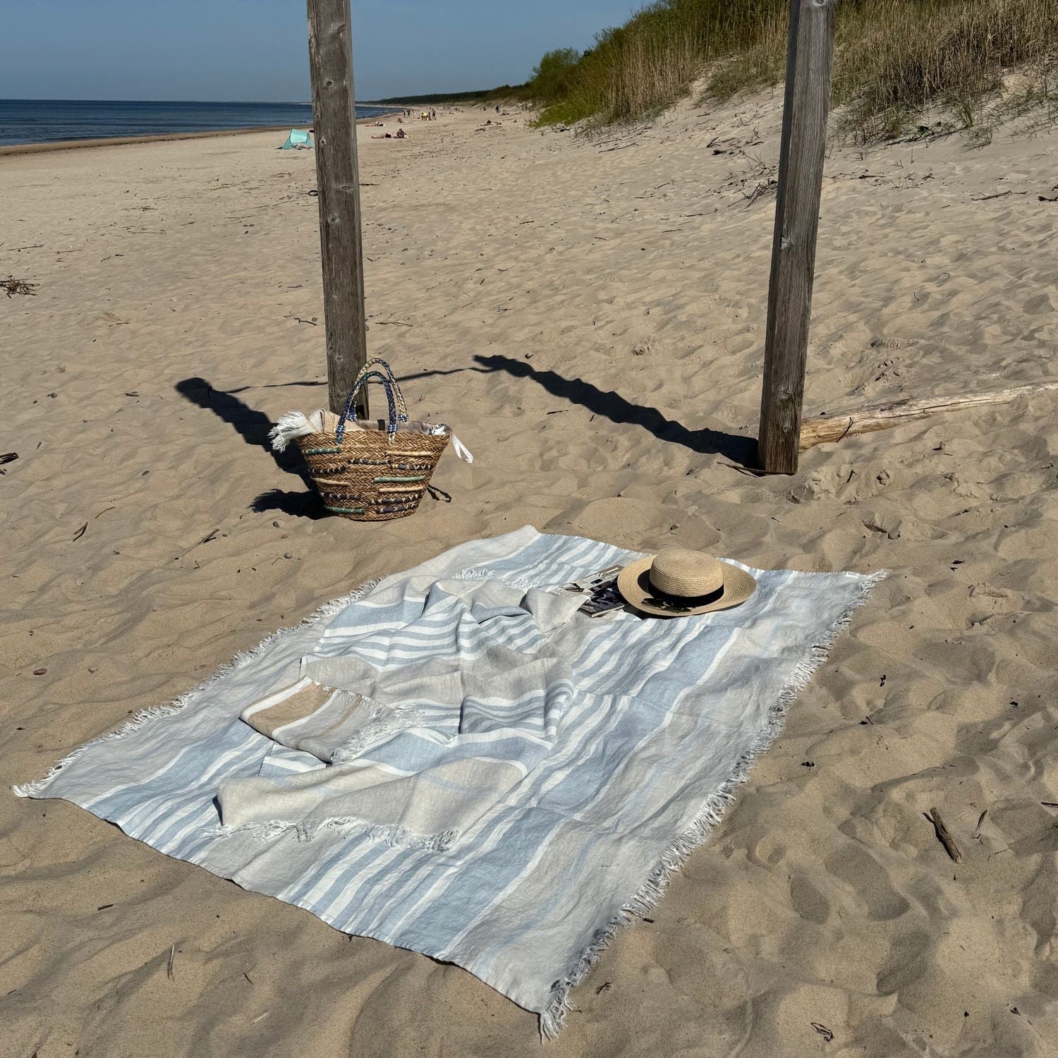 Allure Stripe lino antklodė — naturalusdrabuziai.lt