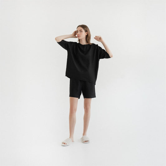 Black lino Clover Pyjama rinkinys — naturalusdrabuziai.lt
