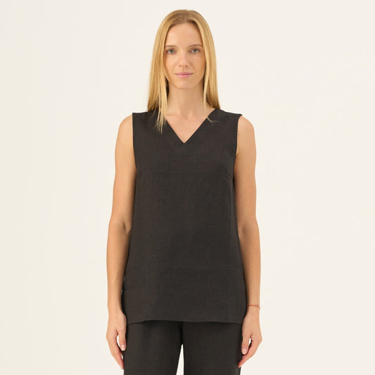 Black Linen Daffodil Top