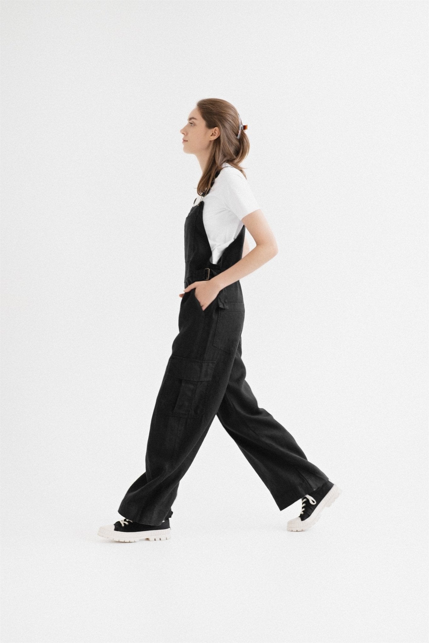 Black Linen Elm Overalls
