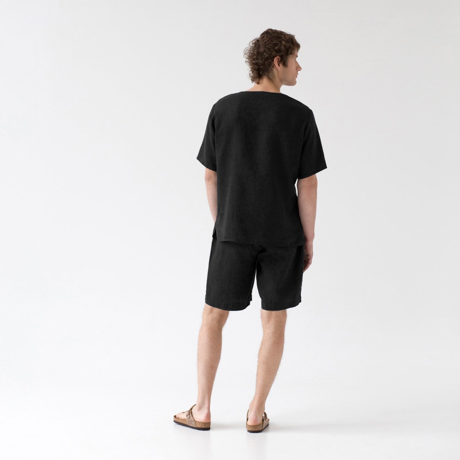 Black lino Fern Pyjama rinkinys — naturalusdrabuziai.lt
