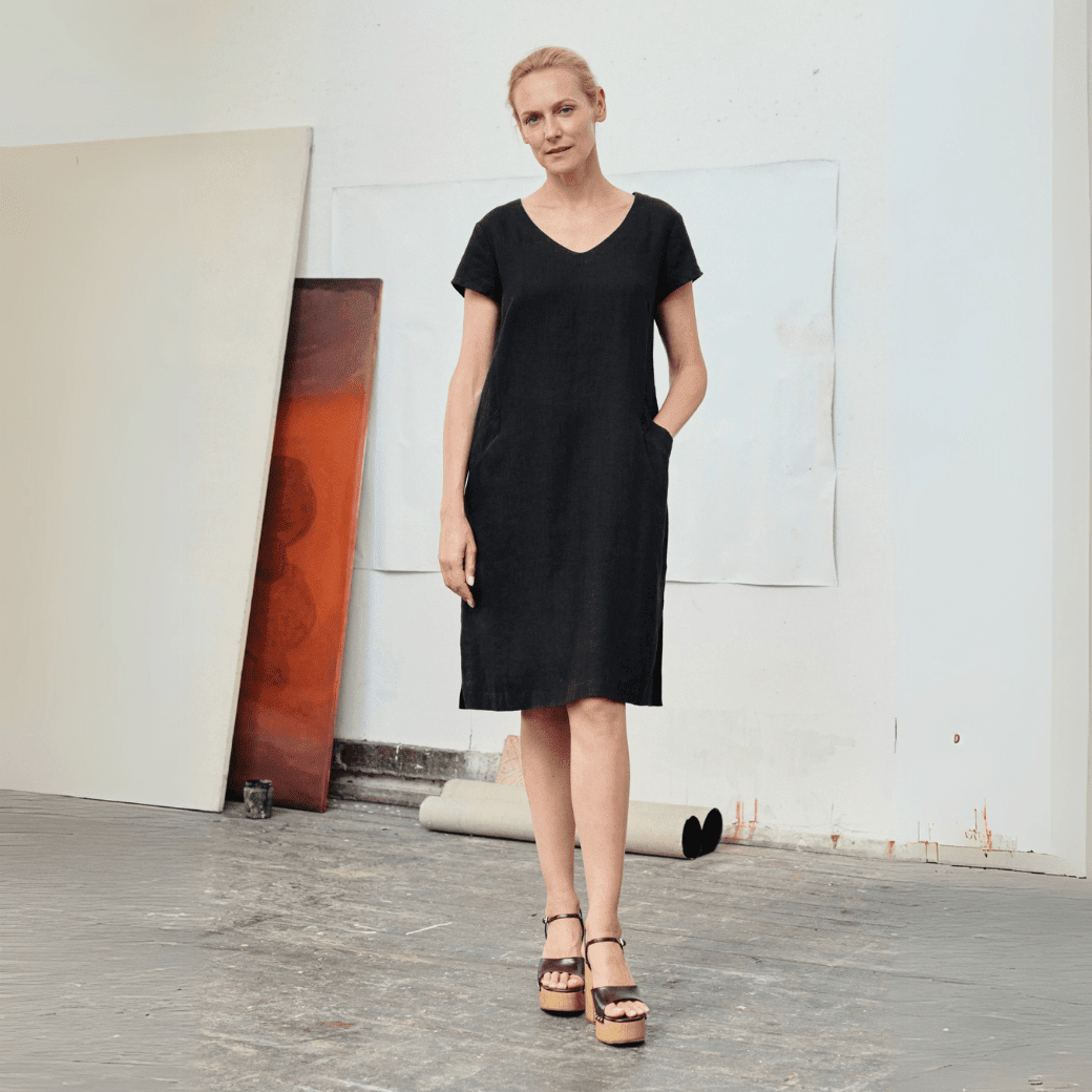 Black lino Goldenrod suknelė — naturalusdrabuziai.lt
