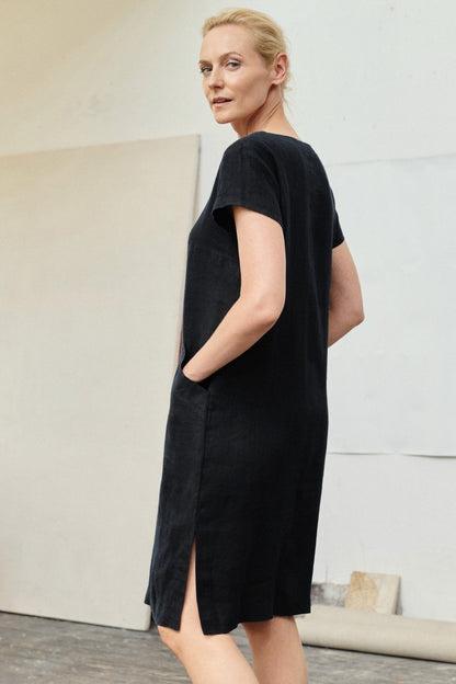 Black lino Goldenrod suknelė — naturalusdrabuziai.lt