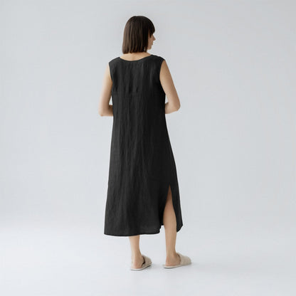 Black lino Nasturtium naktinė suknelė — naturalusdrabuziai.lt