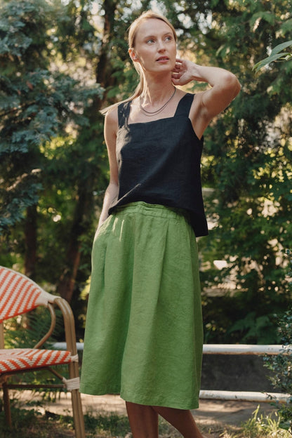 Black lino Polka viršus — naturalusdrabuziai.lt