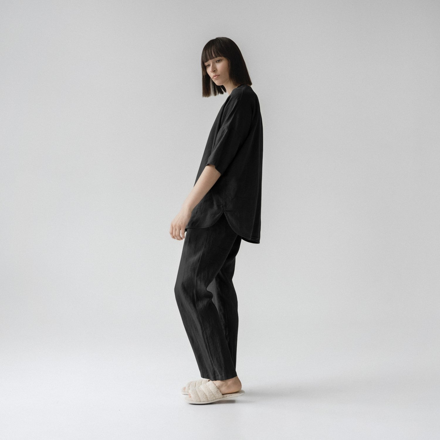 Black lino Primrose Loungewear rinkinys — naturalusdrabuziai.lt