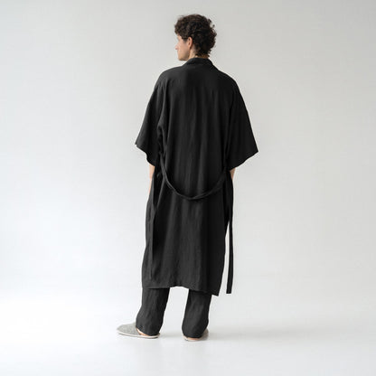 Black lino Summer chalatas — naturalusdrabuziai.lt