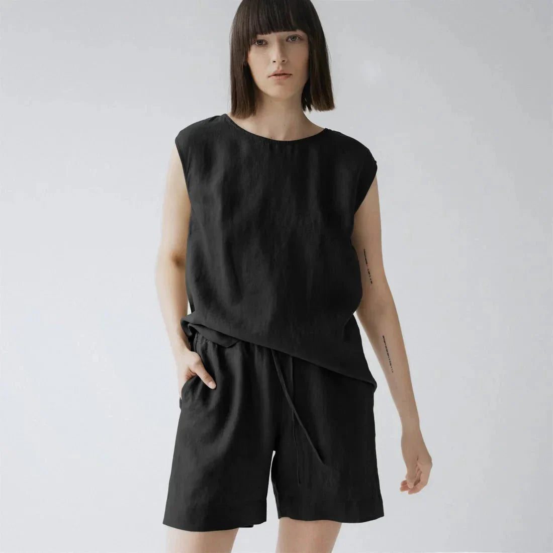 Black lino Verbena Pyjama rinkinys — naturalusdrabuziai.lt
