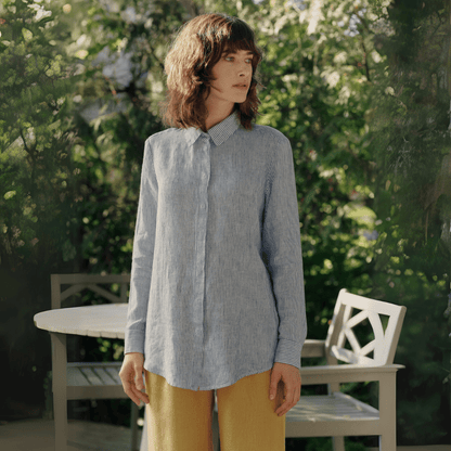 Blue White Stripes Linen Azalea Shirt