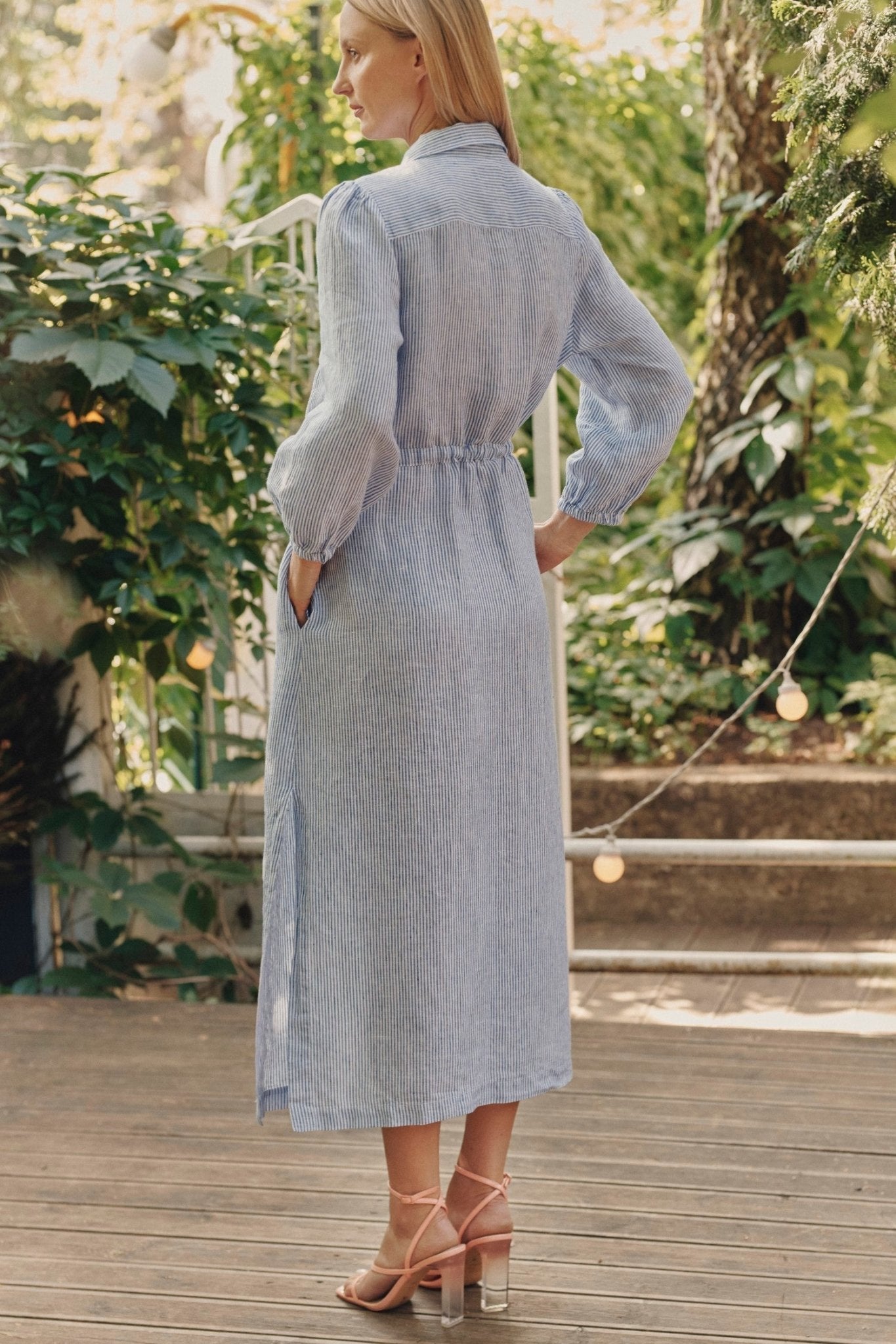 Blue White Stripes Linen Rhapsody Dress