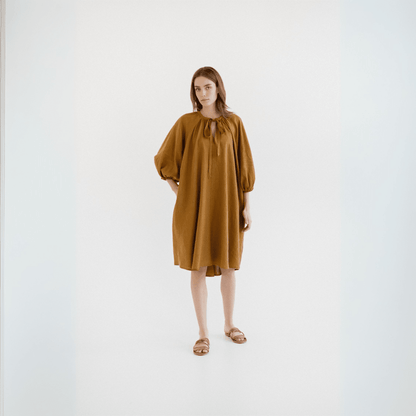 Bronze lino Mahina suknelė — naturalusdrabuziai.lt