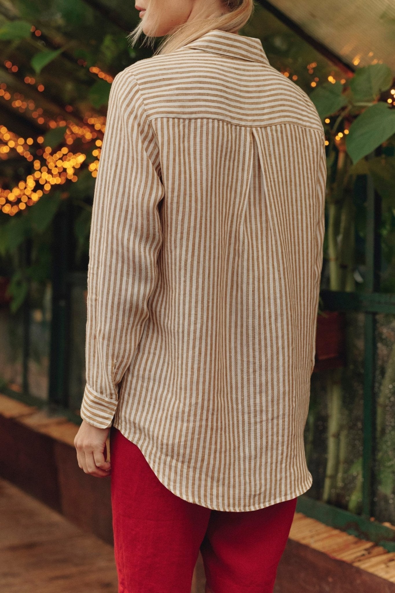 Bronze White Stripes lino Azalea marškiniai — naturalusdrabuziai.lt
