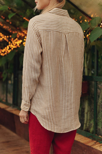Bronze White Stripes Linen Azalea Shirt