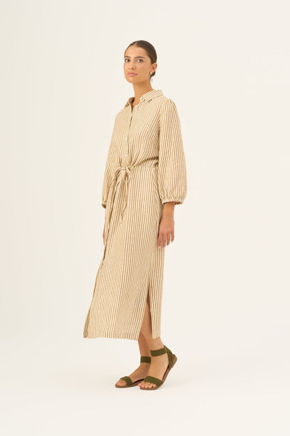Bronze White Stripes lino Rhapsody suknelė — naturalusdrabuziai.lt