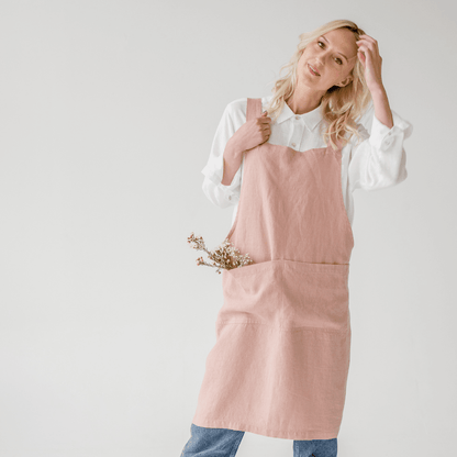 Cafe Creme lino kryžminio tipo prijuostė — naturalusdrabuziai.lt