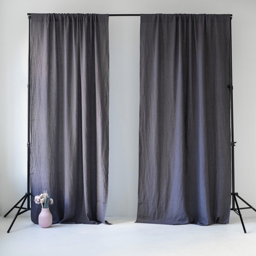 Dark Grey lino Night Rod Pocket Curtain rinkinys 2 vnt. — naturalusdrabuziai.lt