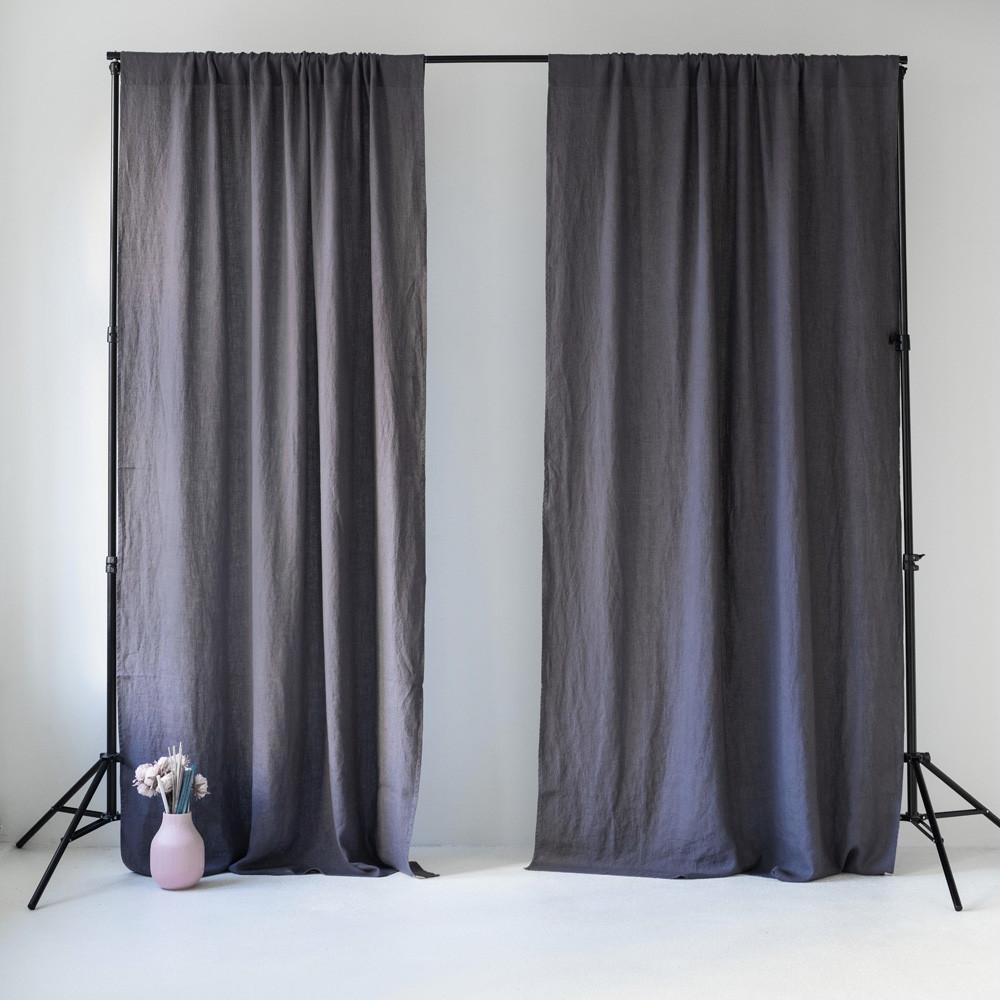 Dark Grey lino Night Time Rod Pocket Curtain rinkinys 2 vnt. — naturalusdrabuziai.lt
