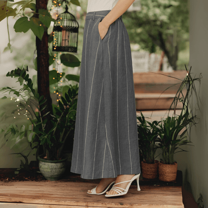 Dark Grey with White Stripe Linen Jasmine Skirt