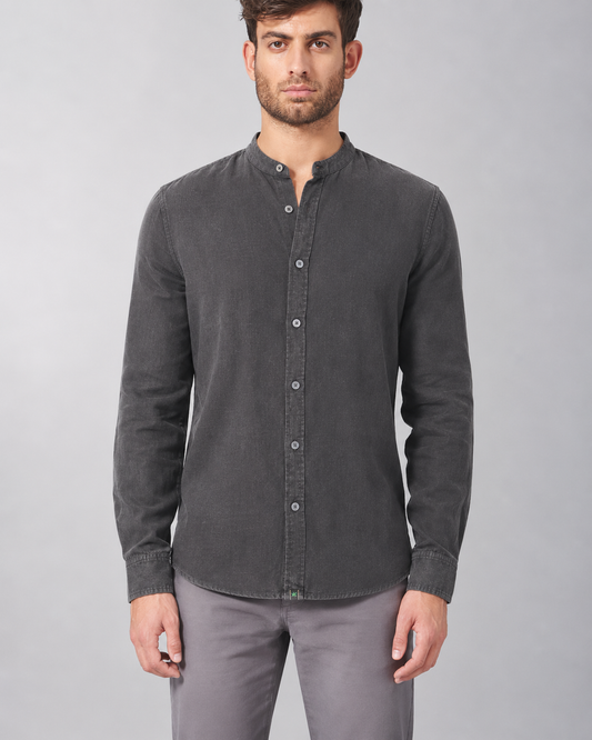 Vyriški 100% kanapių marškiniai stačia apykakle (Slim Fit) – Antracito