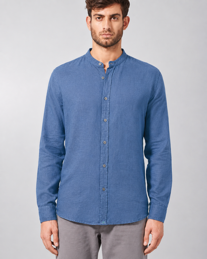 Vyriški 100% kanapių marškiniai stačia apykakle (Slim Fit) – Mėlynių