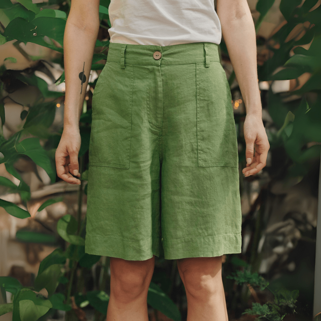 Foliage Green lino Etude šortai — naturalusdrabuziai.lt