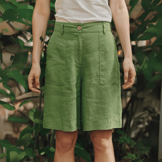 Foliage Green Linen Etude Shorts