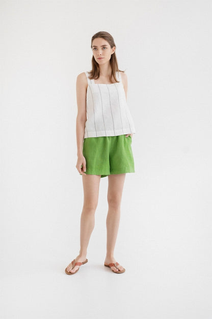 Foliage Green Linen Hip-Hop Shorts