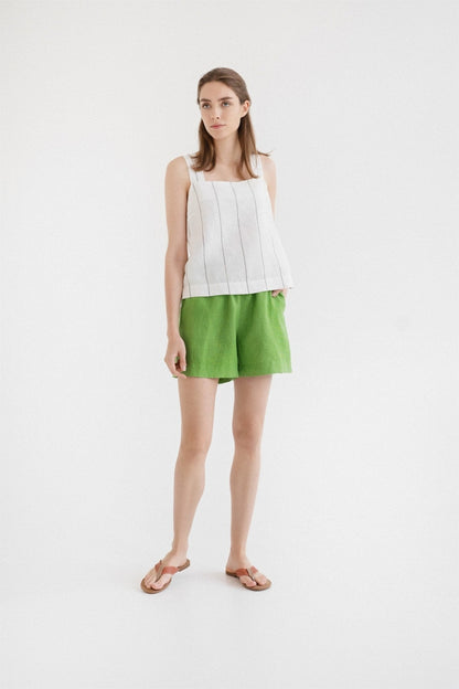 Foliage Green Linen Hip-Hop Shorts