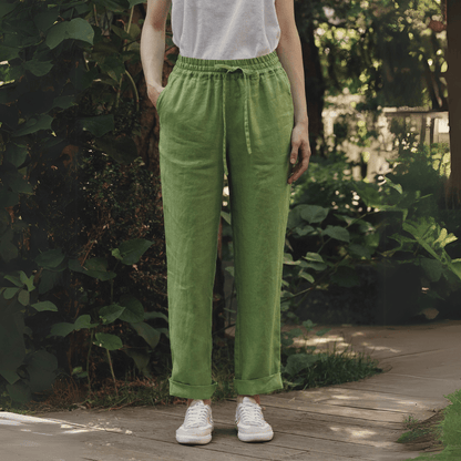 Foliage Green lino Octave kelnės — naturalusdrabuziai.lt