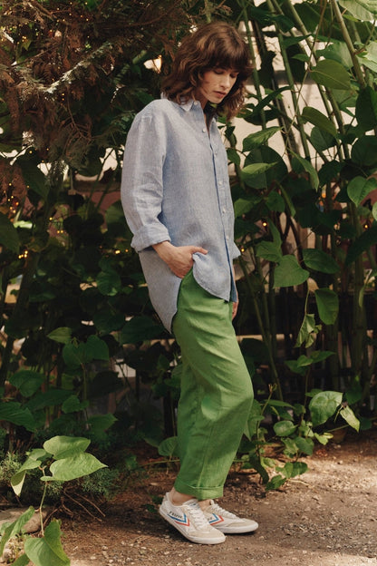 Foliage Green lino Octave kelnės — naturalusdrabuziai.lt