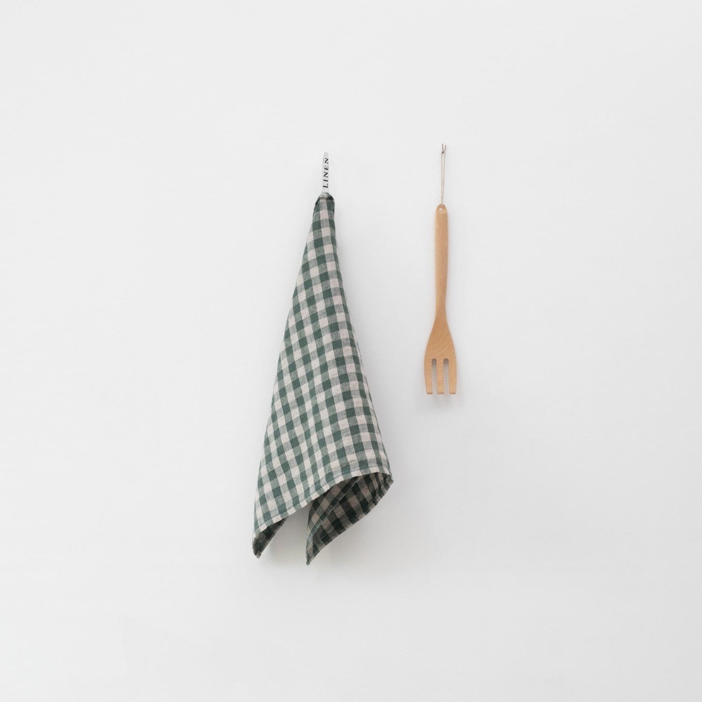 Forest Green Gingham lino virtuvinė servetė — naturalusdrabuziai.lt