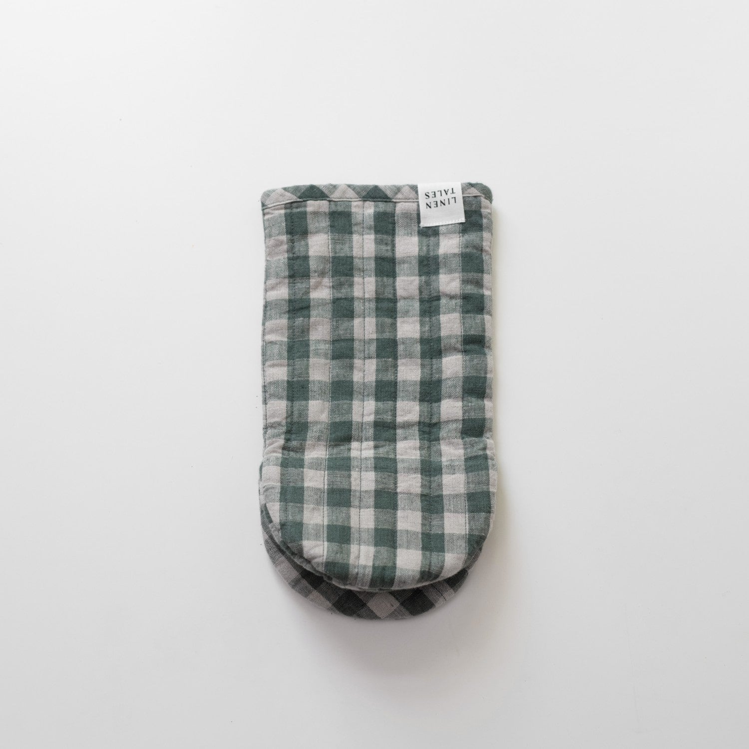 Forest Green Gingham lino virimo pirštinė — naturalusdrabuziai.lt