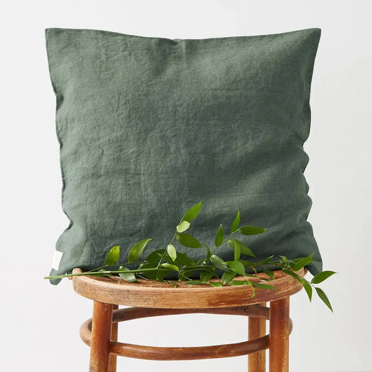 Forest Green lino pagalvėlės užvalkalas — naturalusdrabuziai.lt