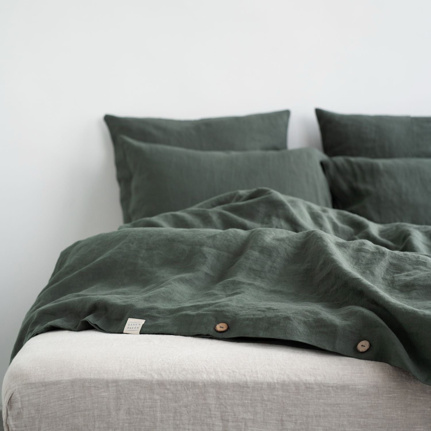 Forest Green lino antklodės užvalkalas rinkinys — naturalusdrabuziai.lt