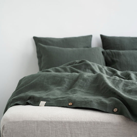 Forest Green lino antklodės užvalkalas rinkinys — naturalusdrabuziai.lt