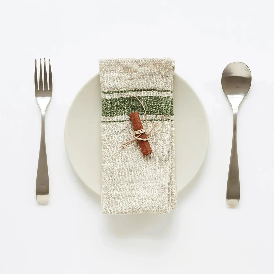 Green Stripe Vintage lino servetėlių rinkinys 2 vnt. — naturalusdrabuziai.lt