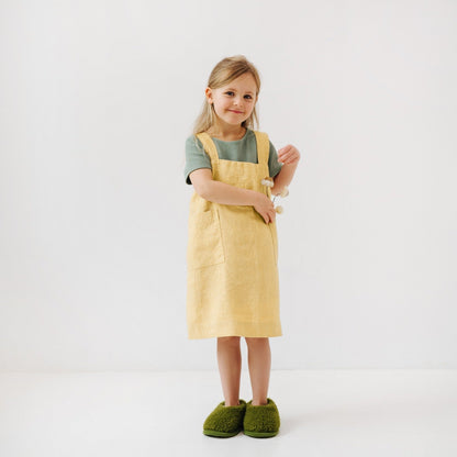 Vaikų Butter lino Pinafore prijuostė — naturalusdrabuziai.lt