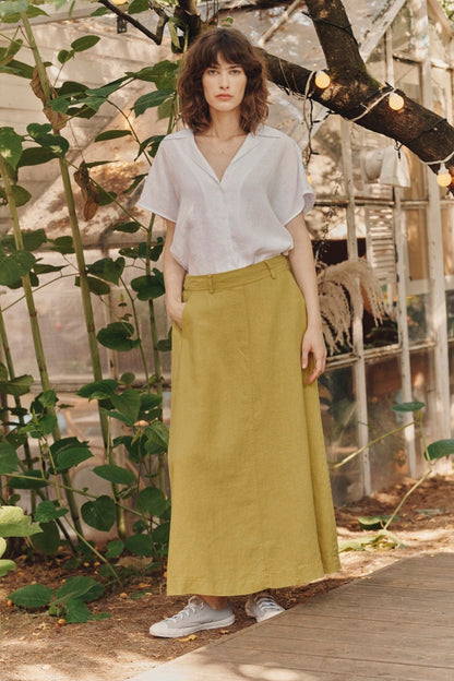 Lemon Curry Linen Gardenia Skirt