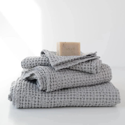 Light Grey lino & medvilnės Honeycomb Waffle rankšluostis — naturalusdrabuziai.lt